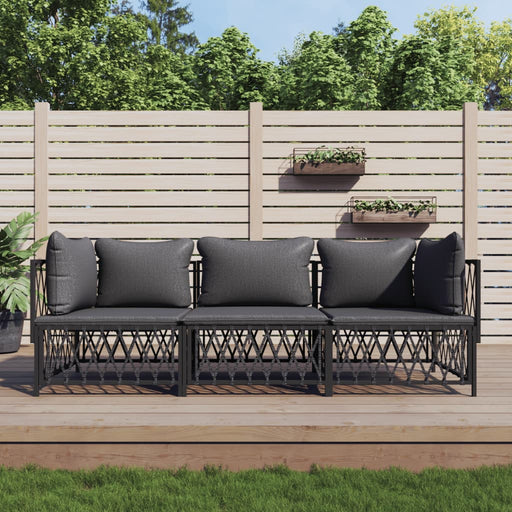 Set mobilier de grădină, cu perne, antracit, 3 piese, oțel - WALTI WALTI