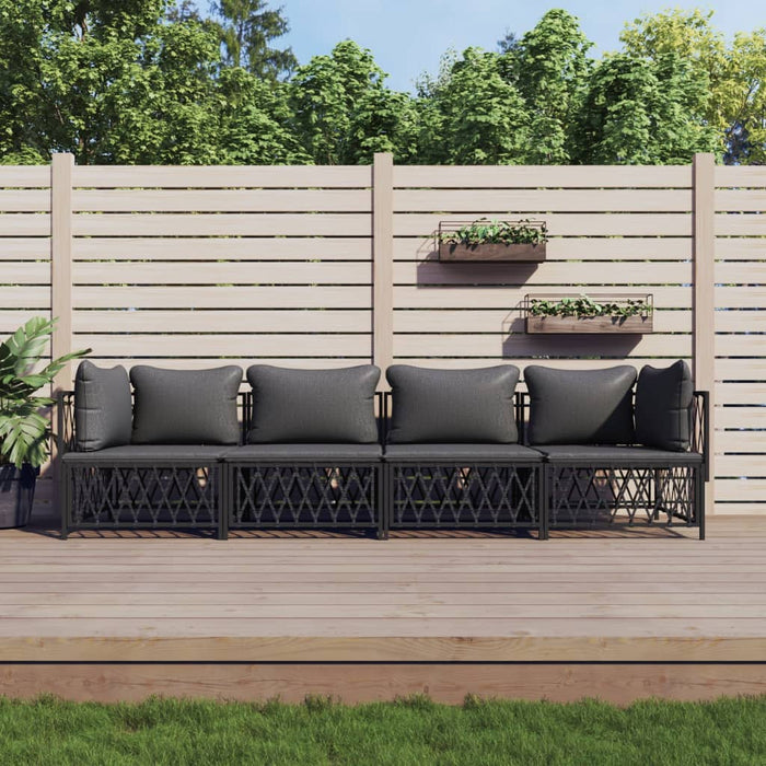 Set mobilier de grădină, cu perne, antracit, 4 piese, oțel WALTI