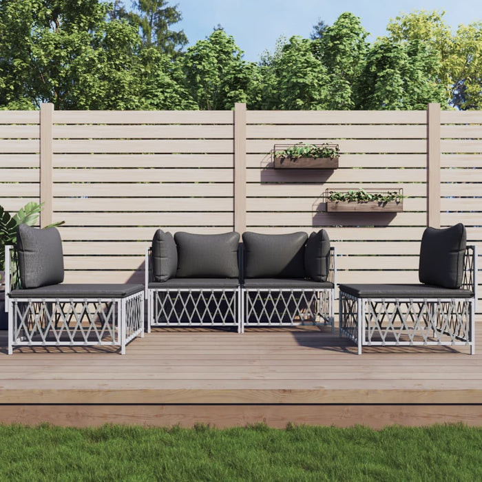 Set mobilier de grădină, 4 piese, cu perne, alb, oțel - WALTI WALTI