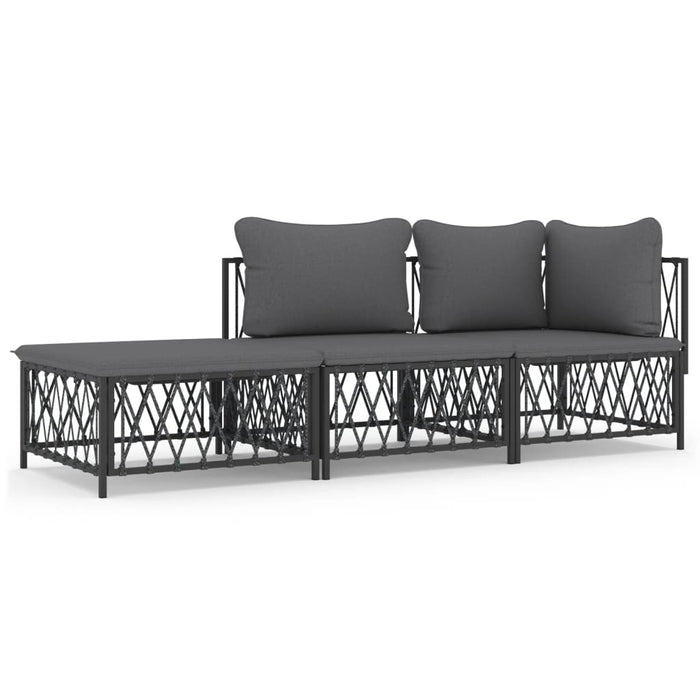 Set mobilier de grădină, cu perne, antracit, 3 piese, oțel WALTI