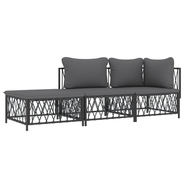 Set mobilier de grădină, cu perne, antracit, 3 piese, oțel WALTI
