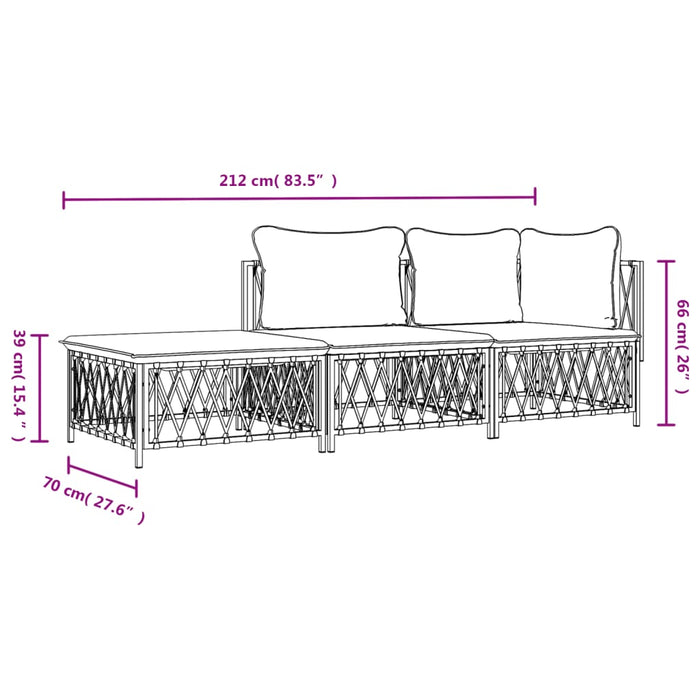 Set mobilier de grădină, cu perne, antracit, 3 piese, oțel WALTI