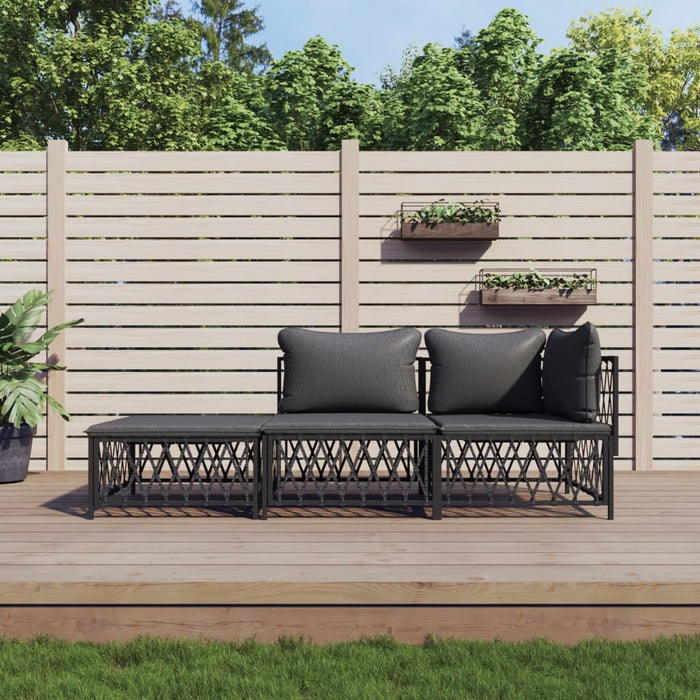 Set mobilier de grădină, cu perne, antracit, 3 piese, oțel WALTI