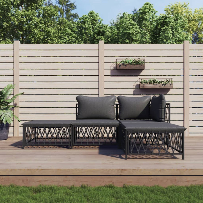 Set mobilier de grădină, cu perne, antracit, 4 piese, oțel WALTI