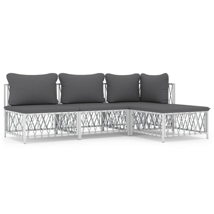 Set mobilier de grădină, 4 piese, cu perne, alb, oțel - WALTI WALTI