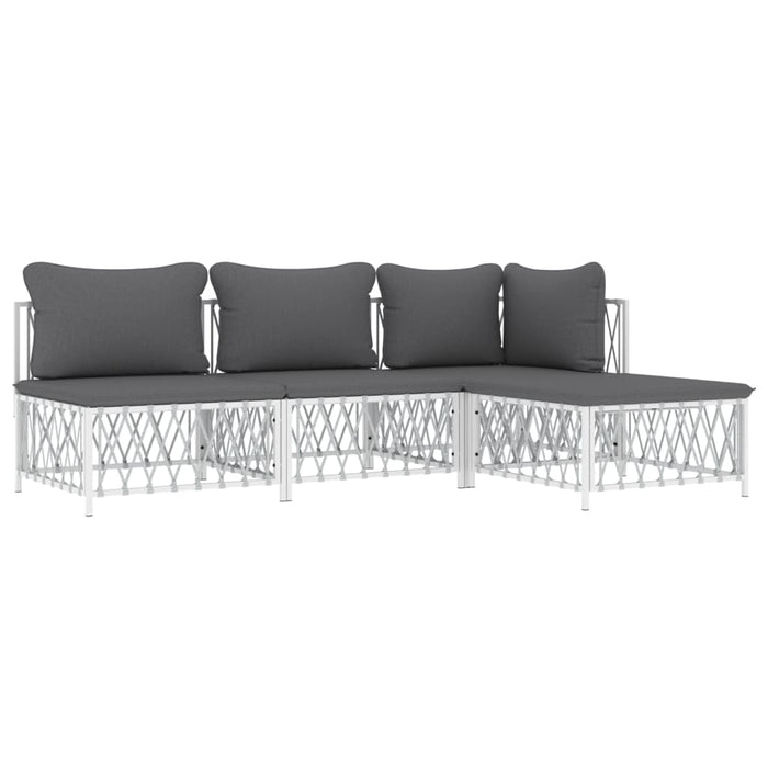 Set mobilier de grădină, 4 piese, cu perne, alb, oțel - WALTI WALTI