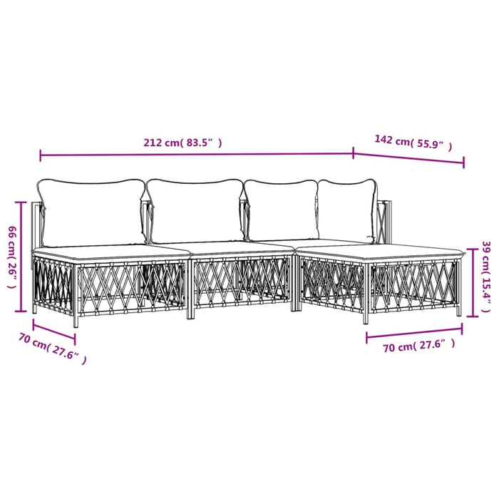 Set mobilier de grădină, 4 piese, cu perne, alb, oțel - WALTI WALTI
