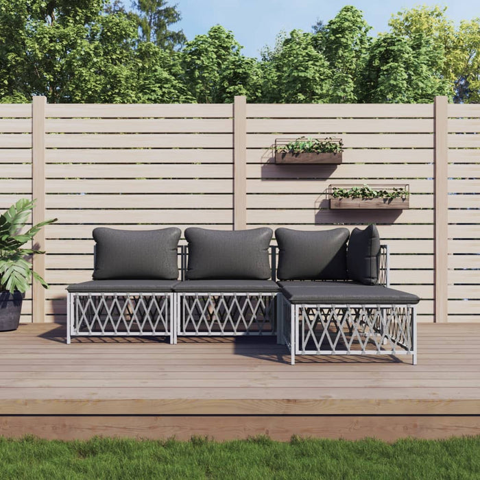 Set mobilier de grădină, 4 piese, cu perne, alb, oțel - WALTI WALTI