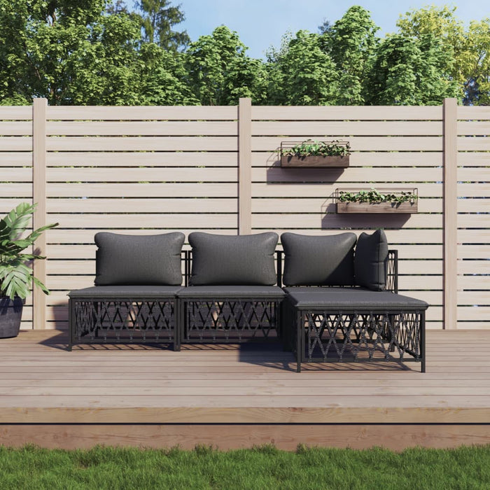 Set mobilier de grădină, cu perne, antracit, 4 piese, oțel WALTI