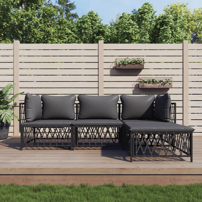 Set mobilier de grădină, cu perne, antracit, 4 piese, oțel WALTI