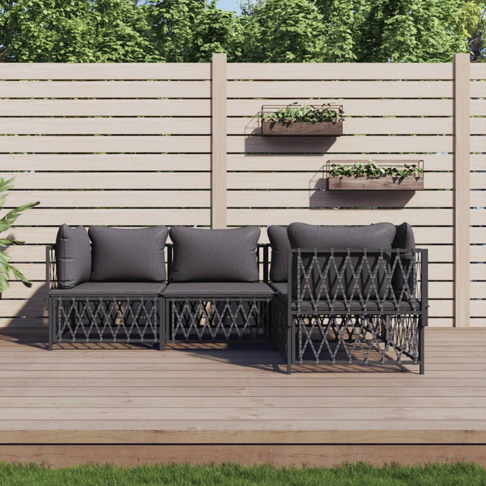 Set mobilier de grădină, cu perne, antracit, 4 piese, oțel WALTI