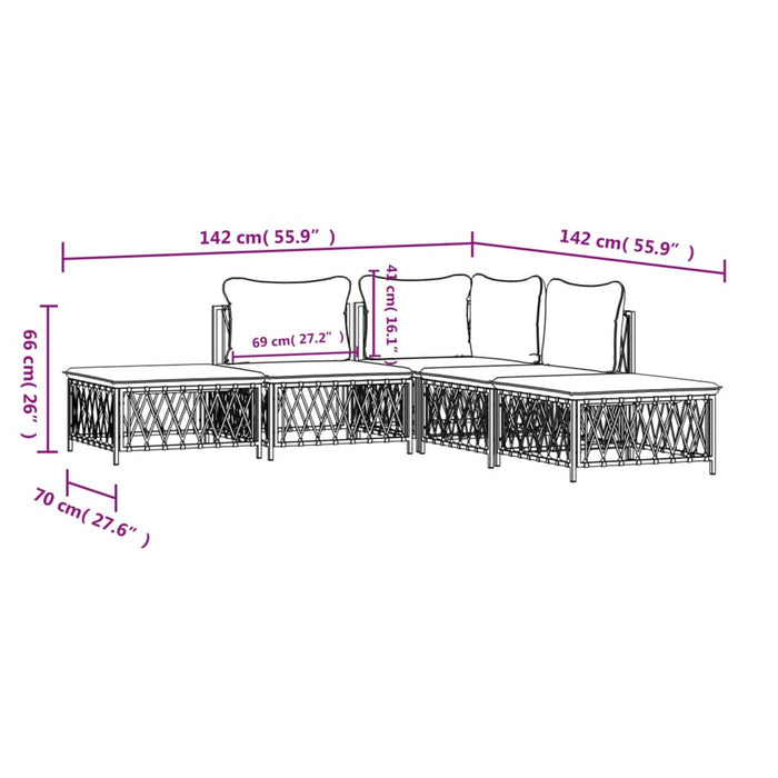 Set mobilier de grădină, 5 piese, cu perne, antracit, oțel WALTI