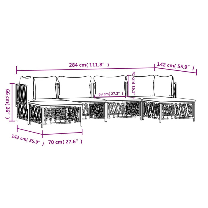 Set mobilier de grădină, 6 piese, cu perne, antracit, oțel WALTI