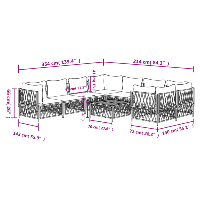 Set mobilier de grădină cu perne, 9 piese, alb, oțel - WALTI WALTI