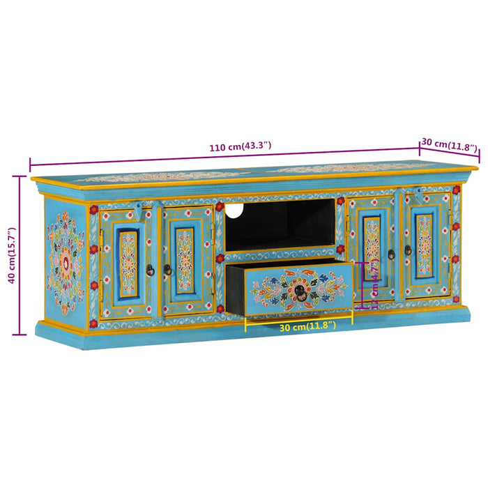 Comodă TV, albastru, 110x30x40 cm, lemn masiv de mango - WALTI WALTI