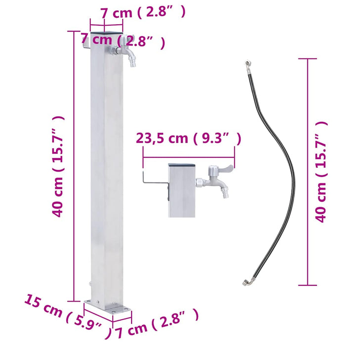 Coloană de apă de grădină, 40 cm, oțel inoxidabil, pătrat - WALTI WALTI