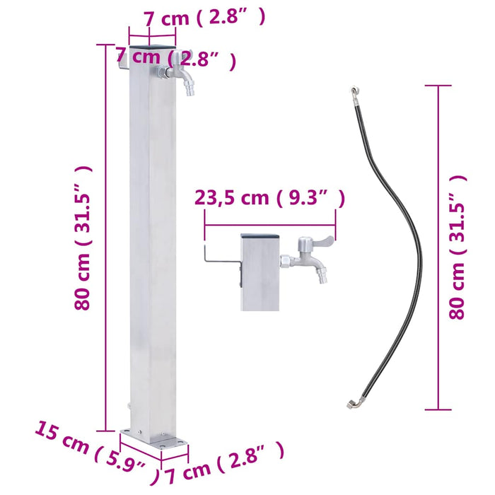 Coloană de apă de grădină, 80 cm, oțel inoxidabil, pătrat - WALTI WALTI