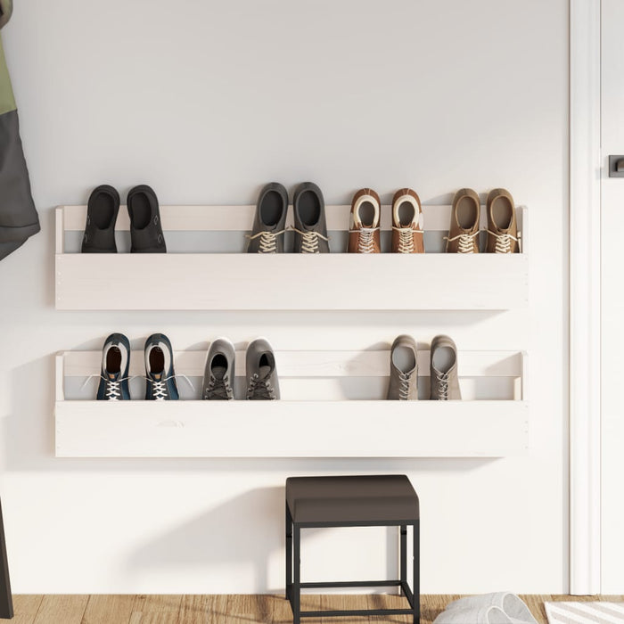 Pantofare de perete, 2 buc., alb, 110x9x23 cm, lemn masiv pin - WALTI WALTI
