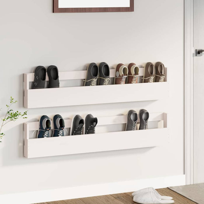 Pantofare de perete, 2 buc., alb, 110x9x23 cm, lemn masiv pin - WALTI WALTI