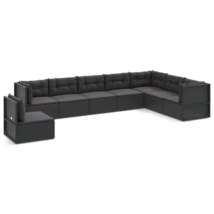 Set mobilier de grădină cu perne, 8 piese, negru, poliratan WALTI
