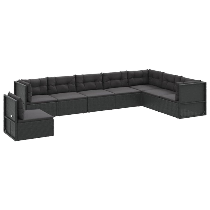 Set mobilier de grădină cu perne, 8 piese, negru, poliratan WALTI