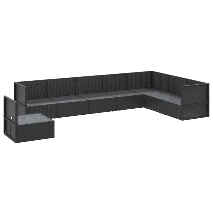Set mobilier de grădină cu perne, 8 piese, negru, poliratan WALTI