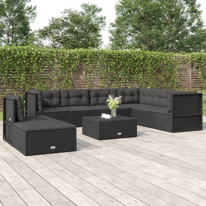 Set mobilier de grădină cu perne, 8 piese, negru, poliratan WALTI