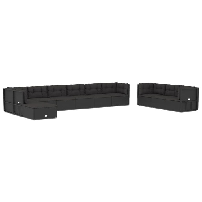 Set mobilier de grădină cu perne, 11 piese, negru, poliratan WALTI