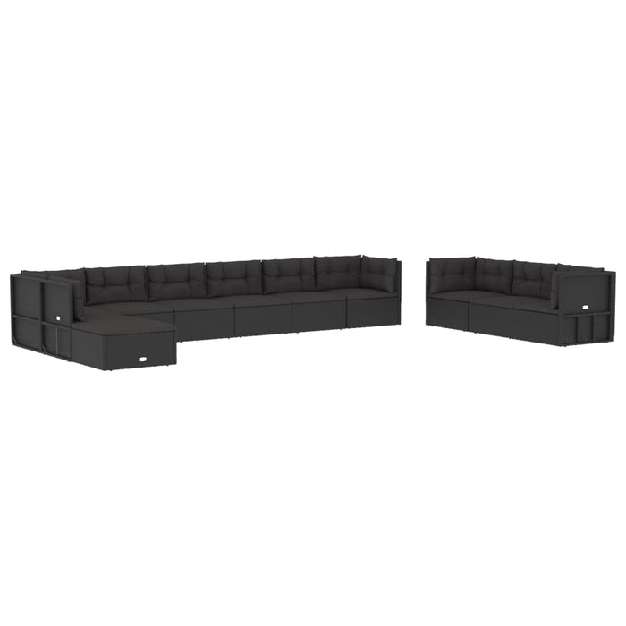 Set mobilier de grădină cu perne, 11 piese, negru, poliratan WALTI