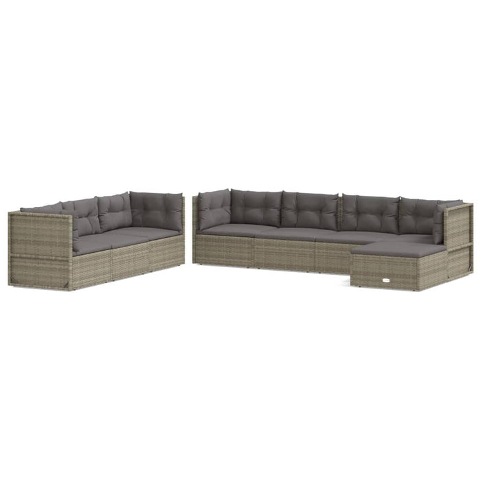 Set mobilier de grădină cu perne, 8 piese, gri, poliratan WALTI