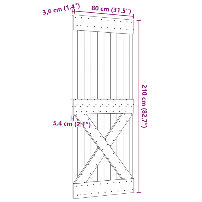 Ușă NARVIK natural 80 x 210 cm Lemn de Pin Solid - WALTI WALTI