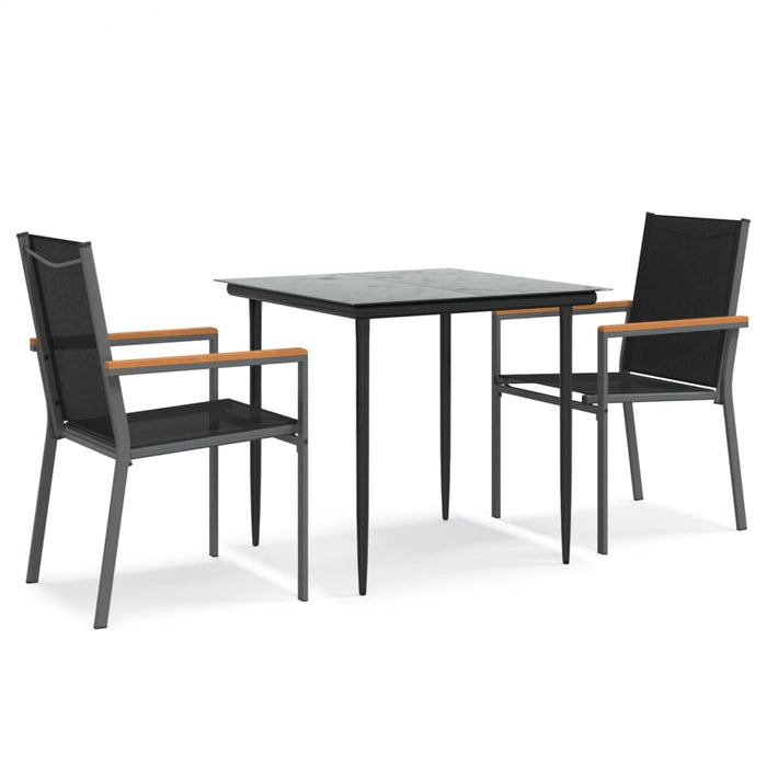 Set mobilier de grădină, 3 piese, negru, textilenă și oțel - WALTI WALTI