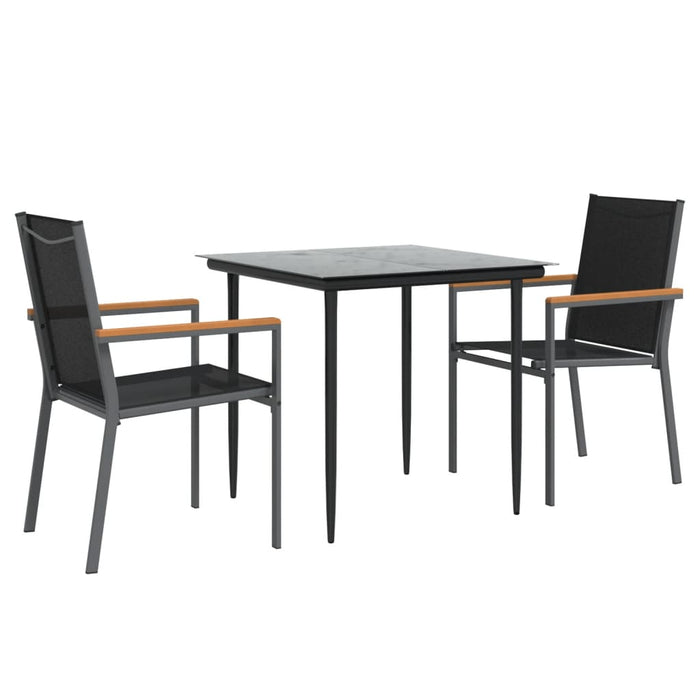 Set mobilier de grădină, 3 piese, negru, textilenă și oțel - WALTI WALTI