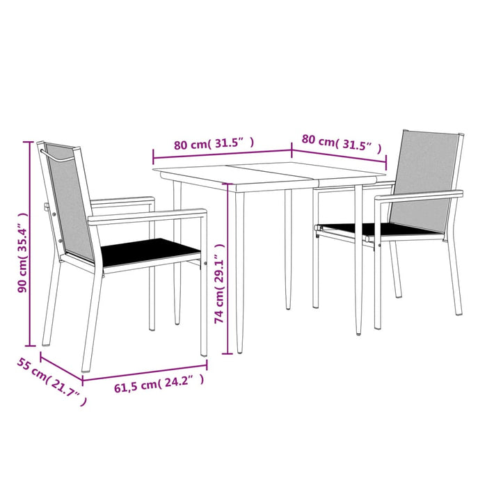 Set mobilier de grădină, 3 piese, negru, textilenă și oțel - WALTI WALTI