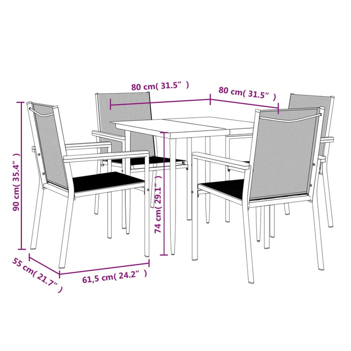 Set mobilier de grădină, 5 piese, negru, textilenă și oțel - WALTI WALTI