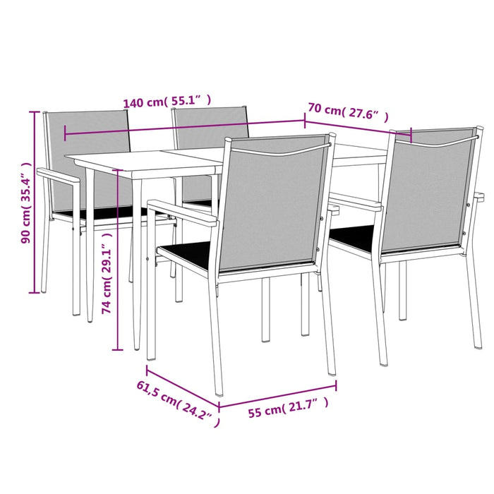Set mobilier de grădină, 5 piese, negru, textilenă și oțel - WALTI WALTI