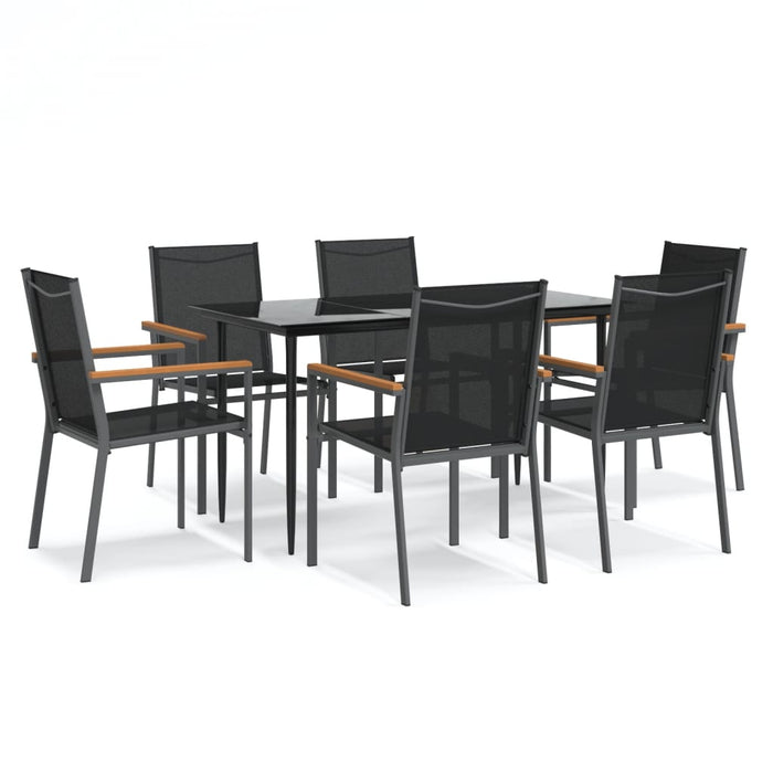 Set mobilier de grădină, 7 piese, negru, textilenă și oțel - WALTI WALTI