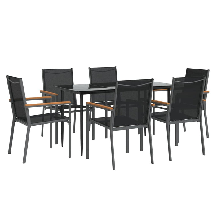 Set mobilier de grădină, 7 piese, negru, textilenă și oțel - WALTI WALTI