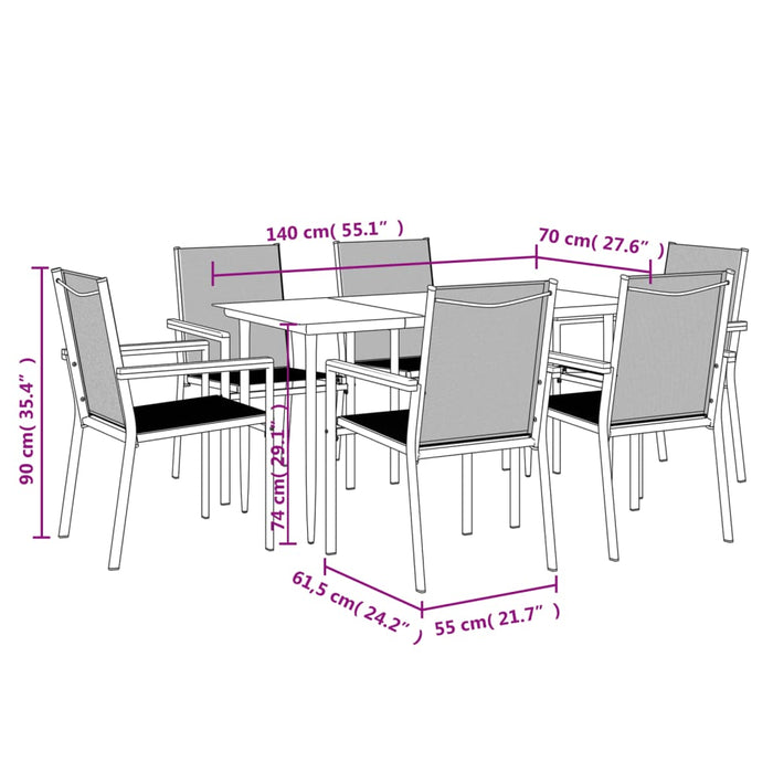 Set mobilier de grădină, 7 piese, negru, textilenă și oțel - WALTI WALTI
