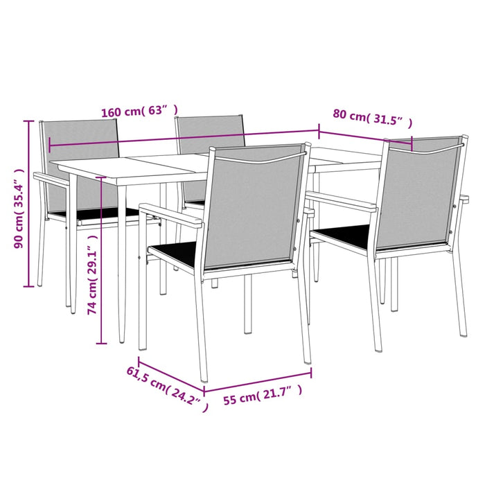 Set mobilier de grădină, 5 piese, negru, textilenă și oțel - WALTI WALTI