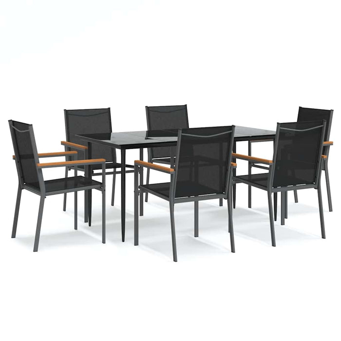 Set mobilier de grădină, 7 piese, negru, textilenă și oțel - WALTI WALTI