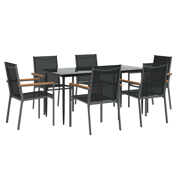Set mobilier de grădină, 7 piese, negru, textilenă și oțel - WALTI WALTI