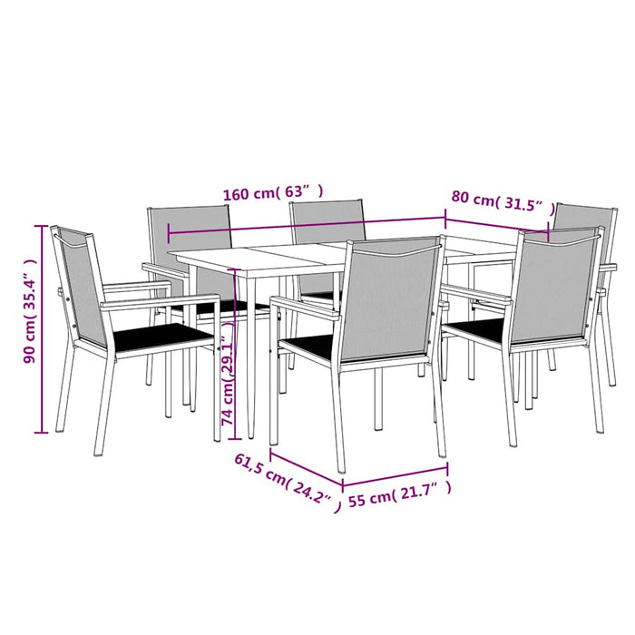 Set mobilier de grădină, 7 piese, negru, textilenă și oțel - WALTI WALTI