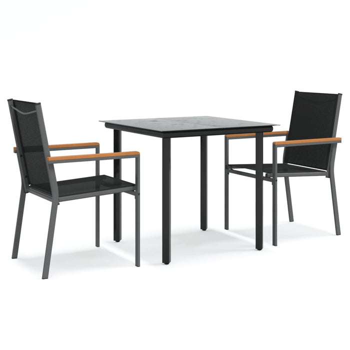 Set mobilier de grădină, 3 piese, negru, textilenă și oțel - WALTI WALTI