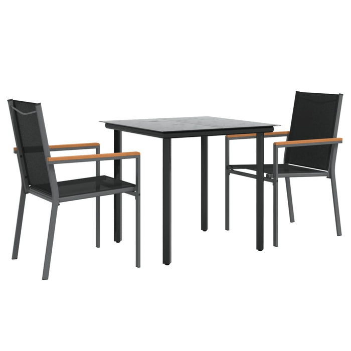 Set mobilier de grădină, 3 piese, negru, textilenă și oțel - WALTI WALTI