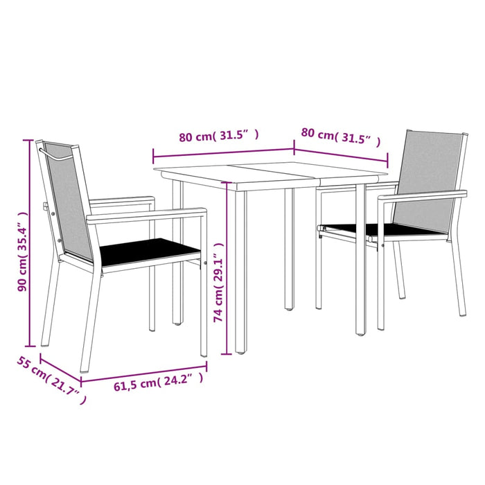 Set mobilier de grădină, 3 piese, negru, textilenă și oțel - WALTI WALTI