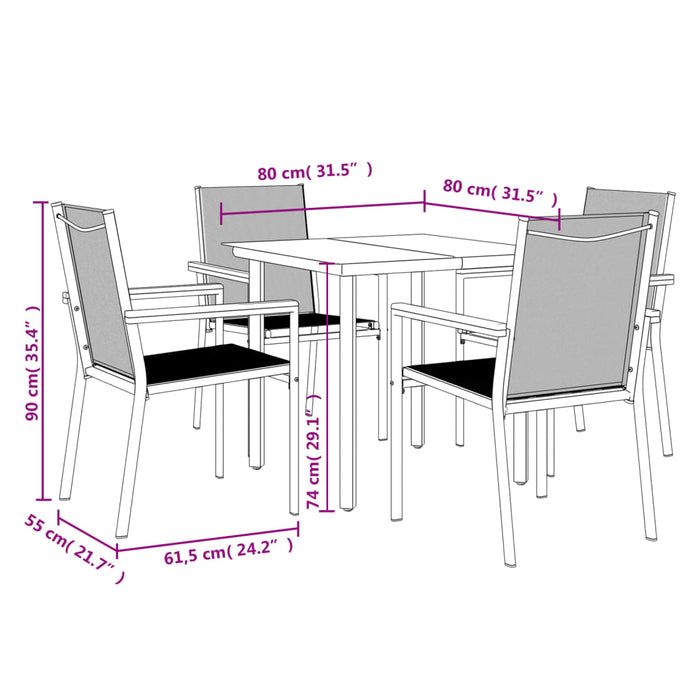 Set mobilier de grădină, 5 piese, negru, textilenă și oțel - WALTI WALTI