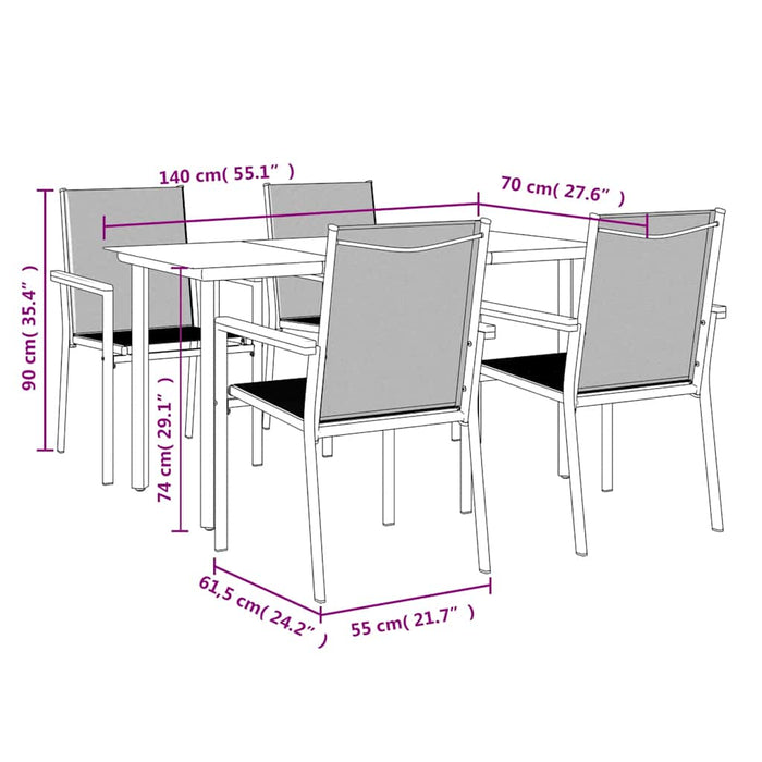 Set mobilier de grădină, 5 piese, negru, textilenă și oțel - WALTI WALTI