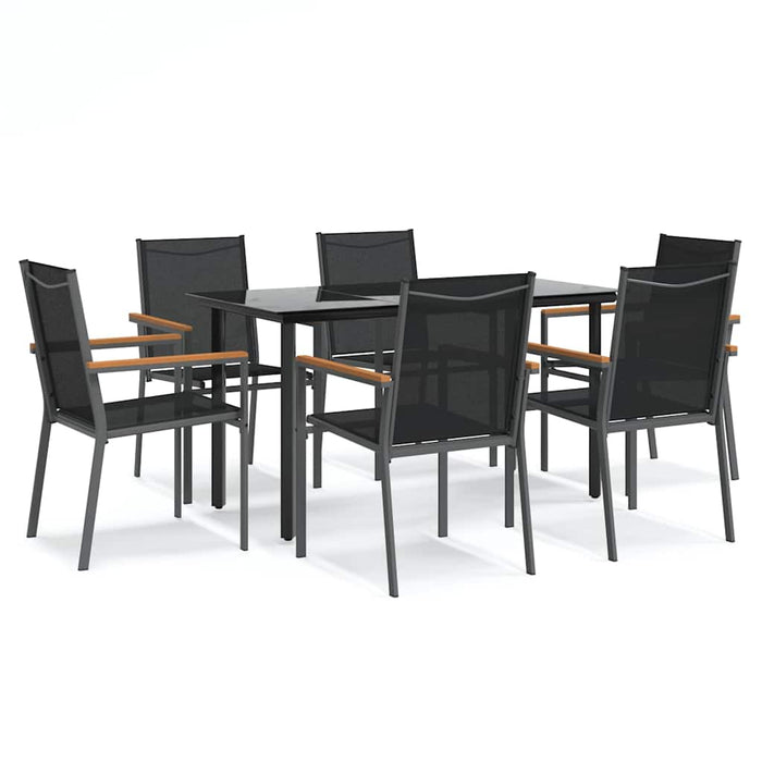 Set mobilier de grădină, 7 piese, negru, textilenă și oțel - WALTI WALTI
