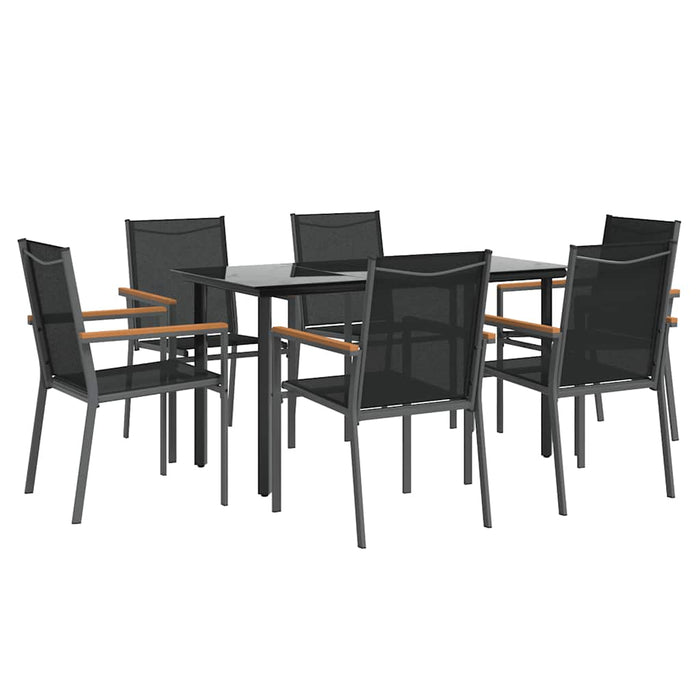 Set mobilier de grădină, 7 piese, negru, textilenă și oțel - WALTI WALTI